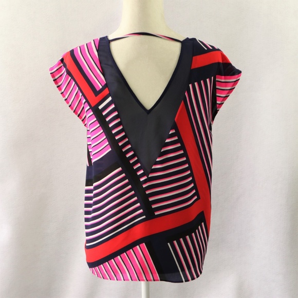 Express Size Small Blouse Top Geometric Red Navy - Picture 5 of 8